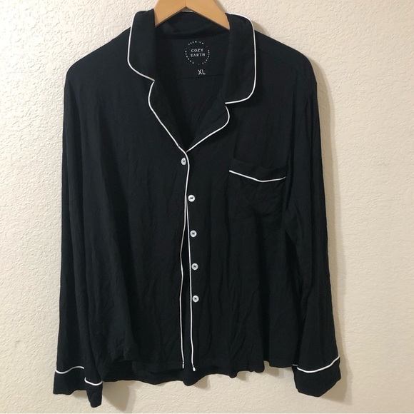 Cozy Earth Women's Bamboo Stretch Knit Long Sleeve Pajama Top in Black - Size XL - Picture 2 of 8